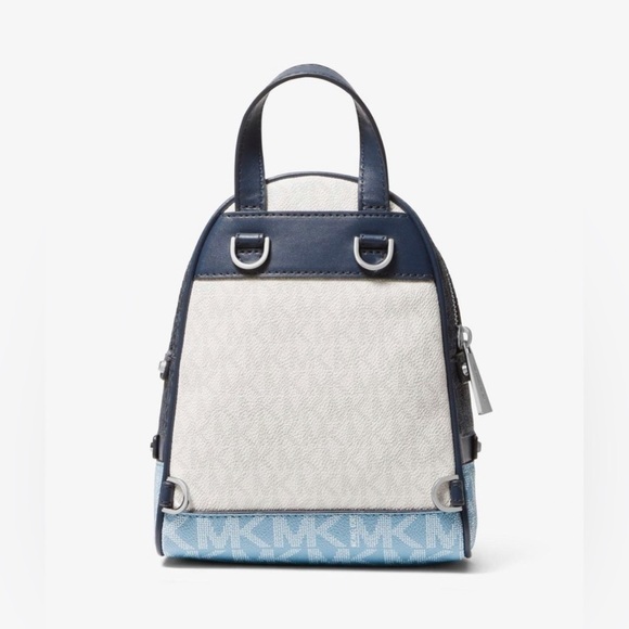 Michael Kors Rhea Mini Color-Block Logo Backpack Blue chambray Navy - Picture 2 of 9